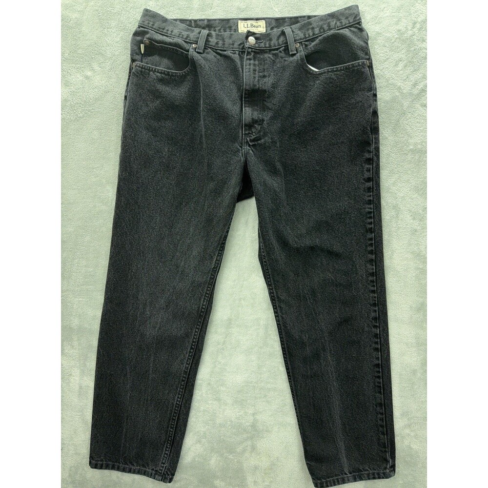 LL Bean Denim Jeans Men 37x30 Black Classic Fit Tapered Casual Utility Workwear